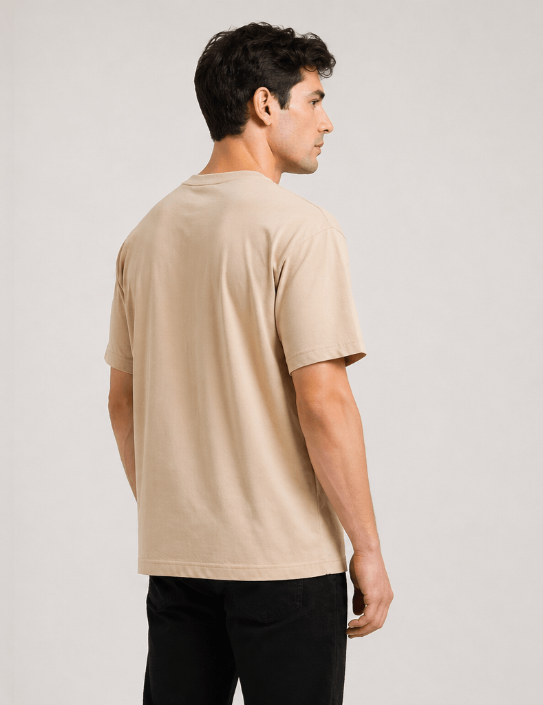 Beige oversized t-shirt right side view premium cotton minimal fit Blake Essence